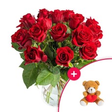 Bouquet 15 red roses | Bear with heart